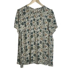 ROSE + OLIVE Floral Pleated Flutter Sleeve Blouse Plus Size 1X Boho‎ Career